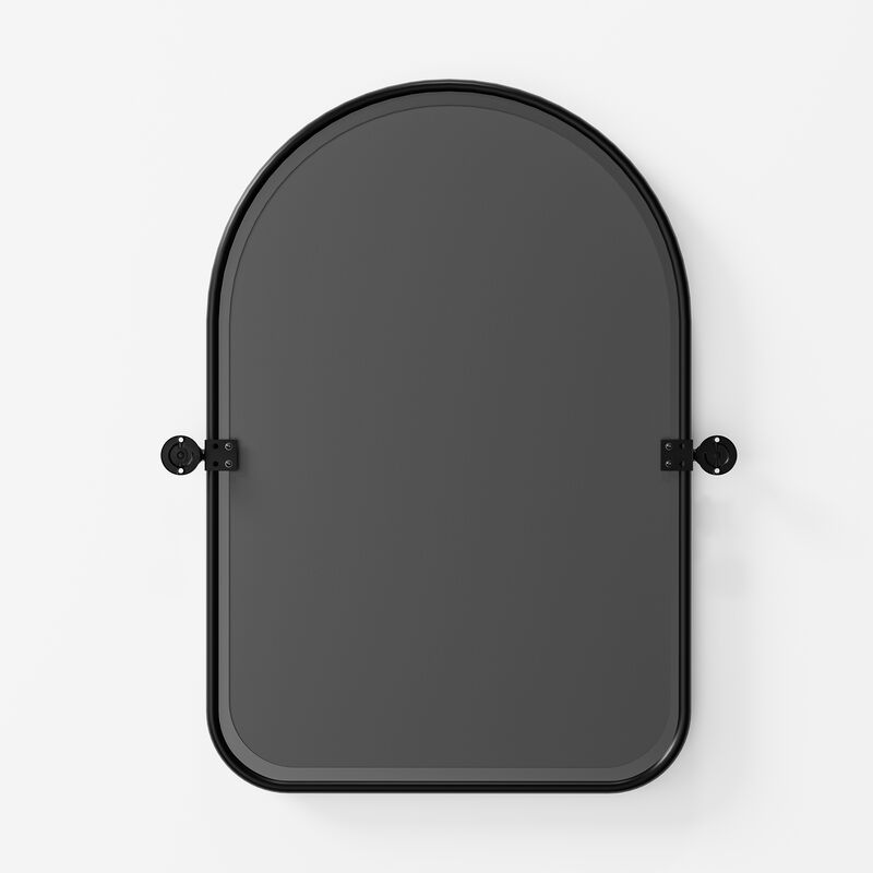 32*23  Arched Metal Black Framed Wall Mirror Round Corner Bathroom Vanity Mirror(Set Of 2)