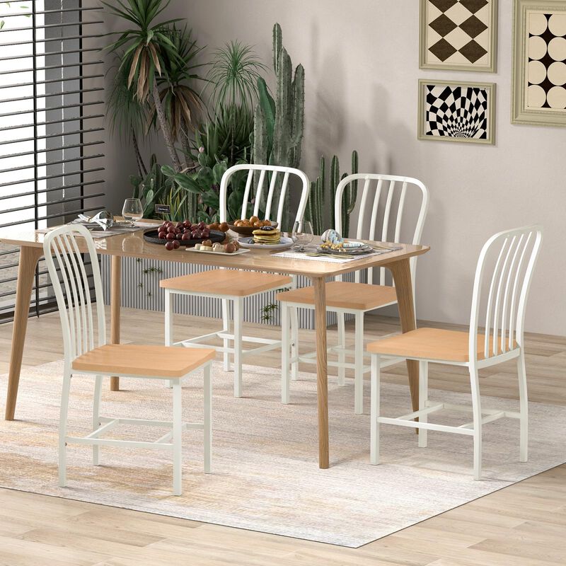 Armless Spindle Back Dining Chair Set of 2 with Ergonomic Seat-White