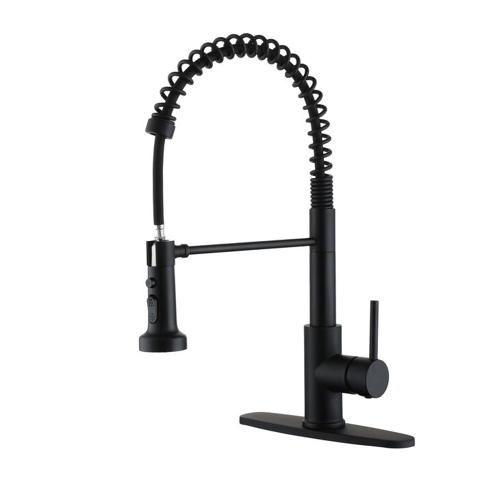 Mondawe 2 Modes Spring Kitchen Sink Faucet with Pull Down Sprayer, Single Handle Sink Faucet RV Kitchen Faucet with Deck Plate