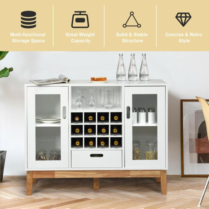 Hivvago Wood Wine Storage Cabinet Sideboard Console Buffet Server-White
