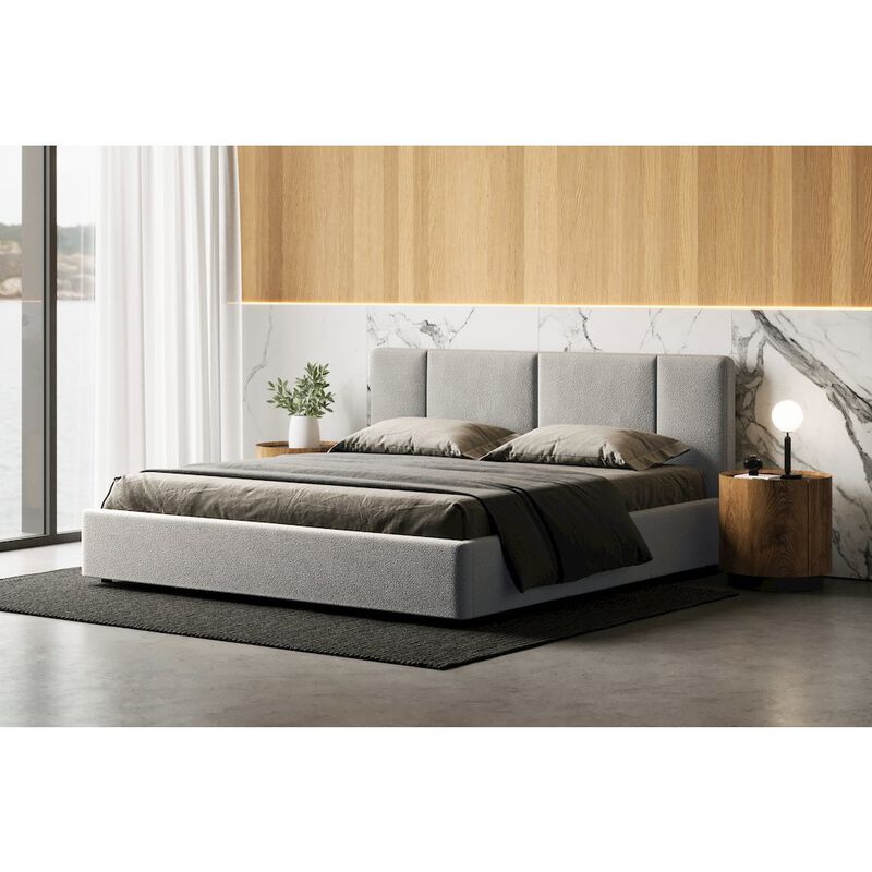 Omax Decor Venice Upholstered Platform King Bed in Gray Boucle Fabric