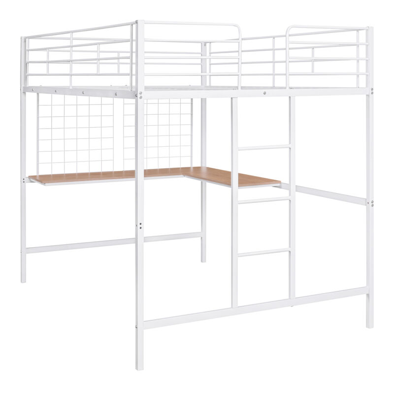Full Metal Loft Bed With Desk And Metal Grid