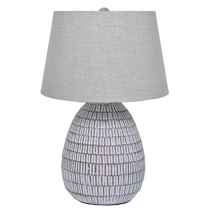 Gyen 29 Inch Table Lamp, Antique White Pattern Pot Base, Gray Empire Shade - Benzara