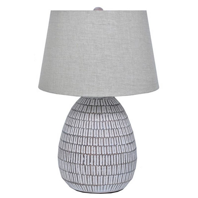 Gyen 29 Inch Table Lamp, Antique White Pattern Pot Base, Gray Empire Shade - Benzara