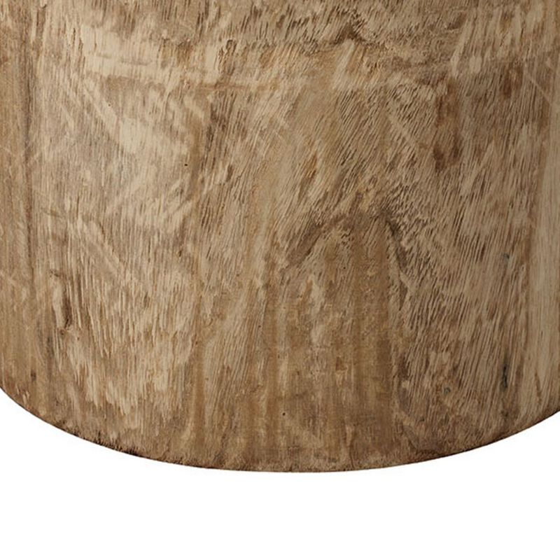18 Inch Modern Side End Table, Tree Log Design, Paulownia Wood, Natural-Benzara