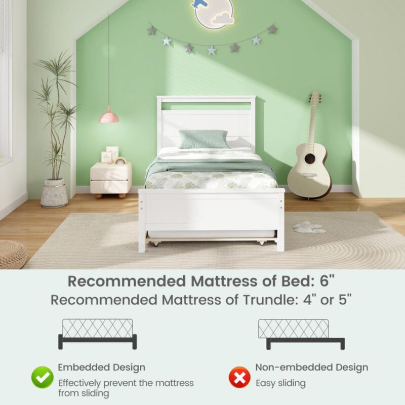 Hivvago Twin Size Wooden Bed Frame with Trundle for Teens and Adults