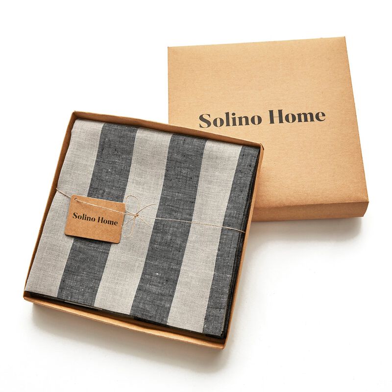 Solino Home 100% Pure Linen Cabana Stripe Curtain for Thanksgiving, Christmas