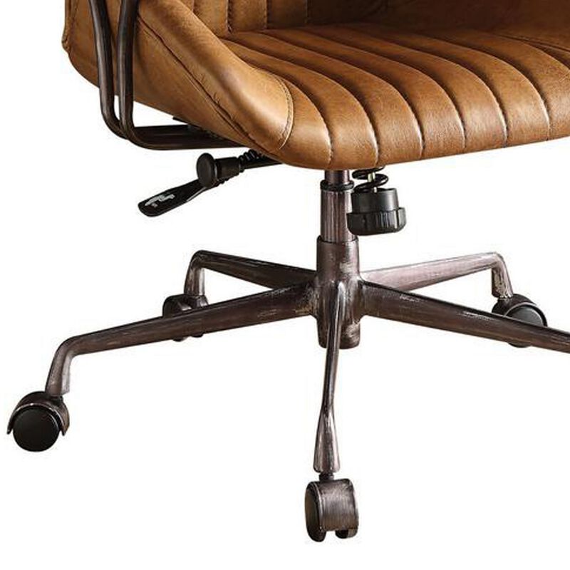 Metal & Leather Executive Office Chair, Coffee Brown-Benzara
