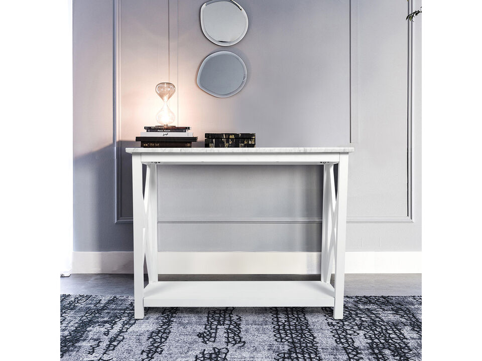 Agatha 39" Rectangular Italian Carrara White Marble Console Table with white color solid wood Legs