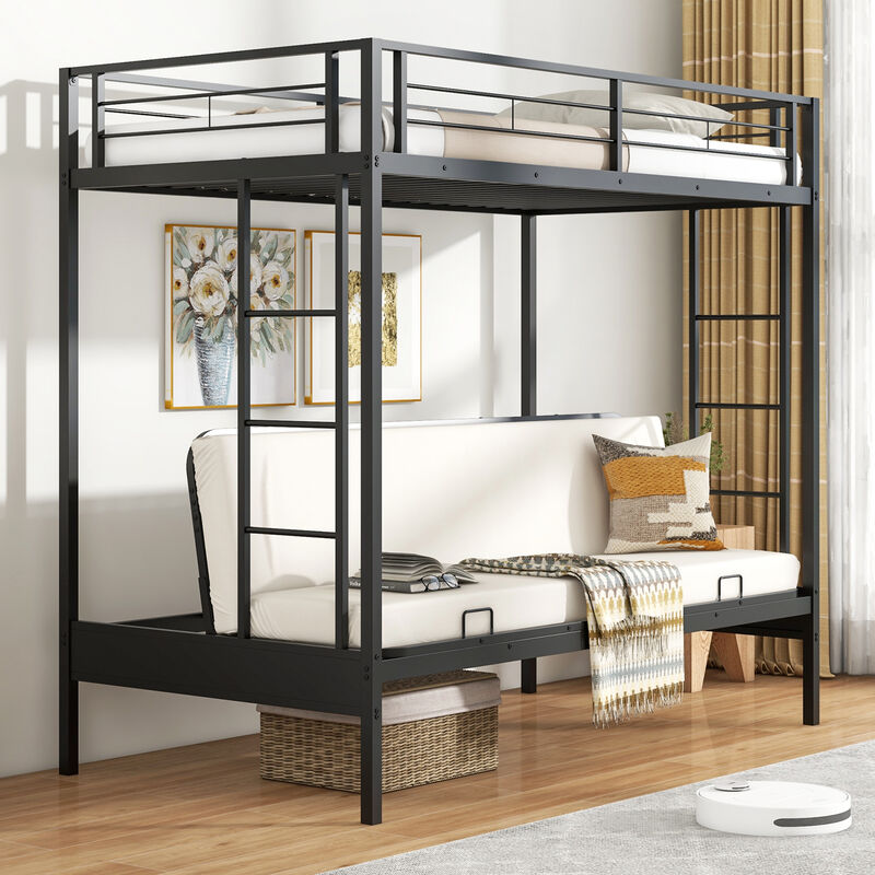 Over Futon Bunk Bed with 2 Ladders and Safety Guardrails