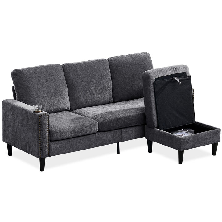 Merax Modern Design Chenille 3 Seat L-Shape Sectional Sofa with Storage Chaise