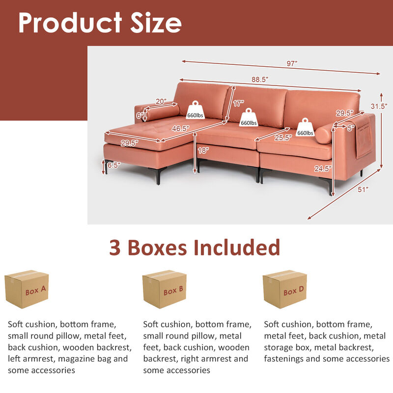 Modern Loveseat Sofa with 2 Bolsters and Side Storage Pocket
