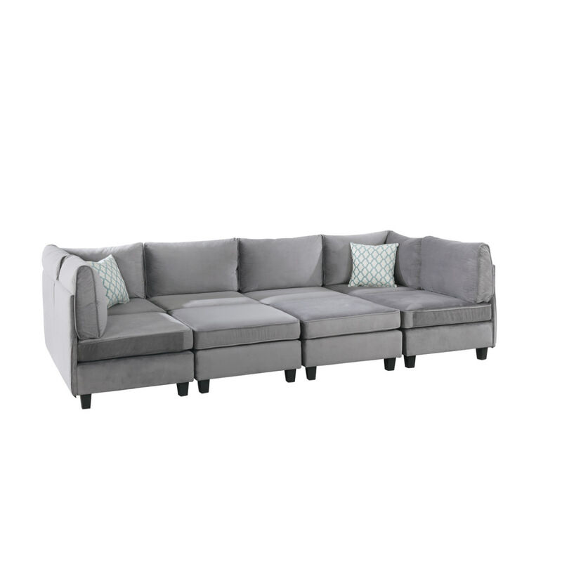 Simona Gray Velvet 8 Piece Modular Sectional Sofa