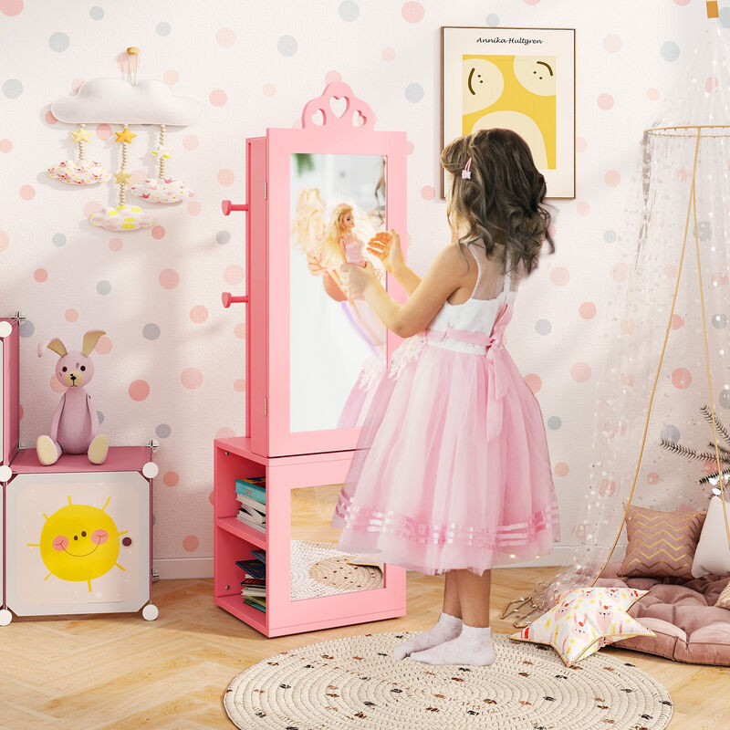 3-in-1 Freestanding Kids Jewelry Cabinet Armoire with Full-Length Mirror and Storage