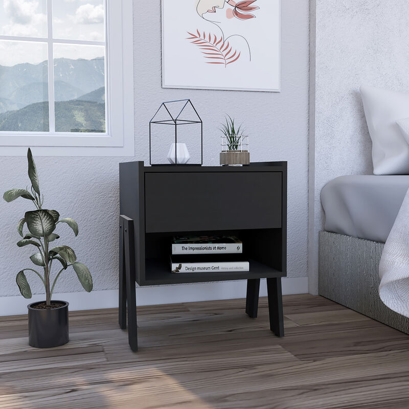 Streamdale Joy Nightstand, Four Legs, One Open Shelf, One Drawer