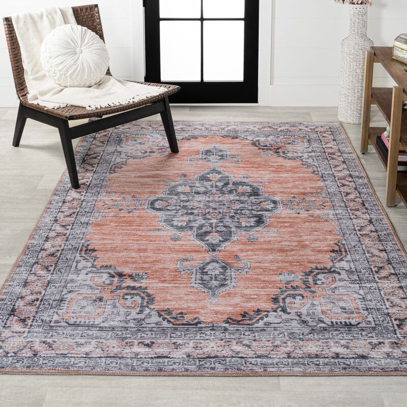 Wincer Chenille Cottage Medallion Machine-Washable Area Rug