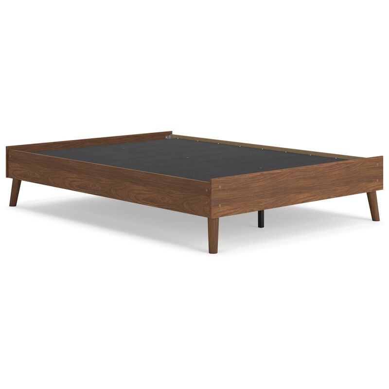 Forni Full Size Platform Bed, Dark Brown Wood, Sleek Splayed Legs - Benzara
