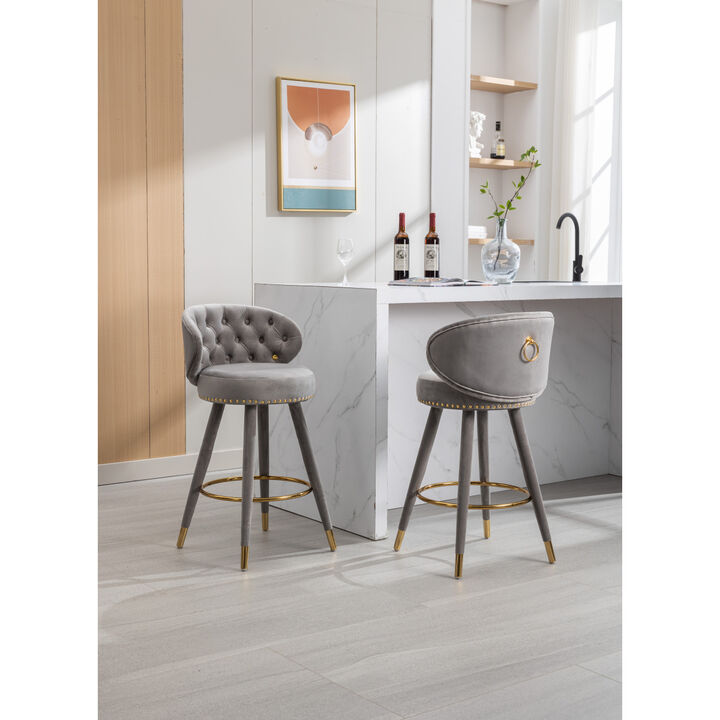 Set of 2 Solid Wood Counter Height Bar Stools