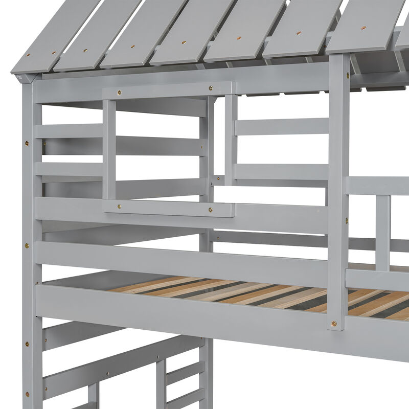 Merax House Bunk Bed with Trundle and Slide