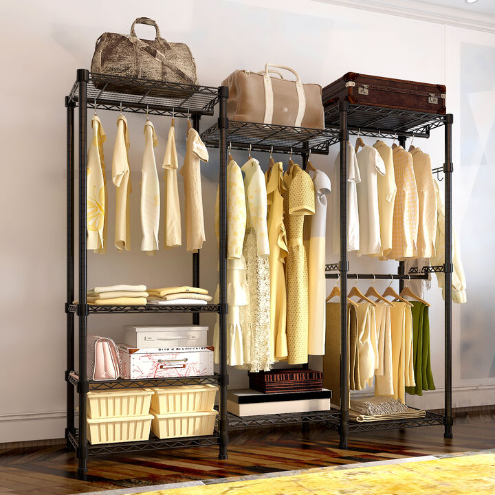 Freestanding Metal Clothes Rack with Shelves and Fabric Drawer Organizer