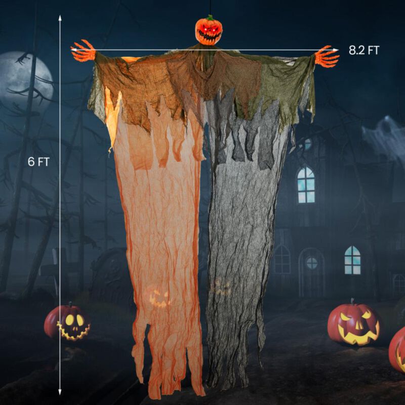 Hivvago 6 Feet Hanging Pumpkin Ghost with Red Glowing Eyes and Bendable Arms
