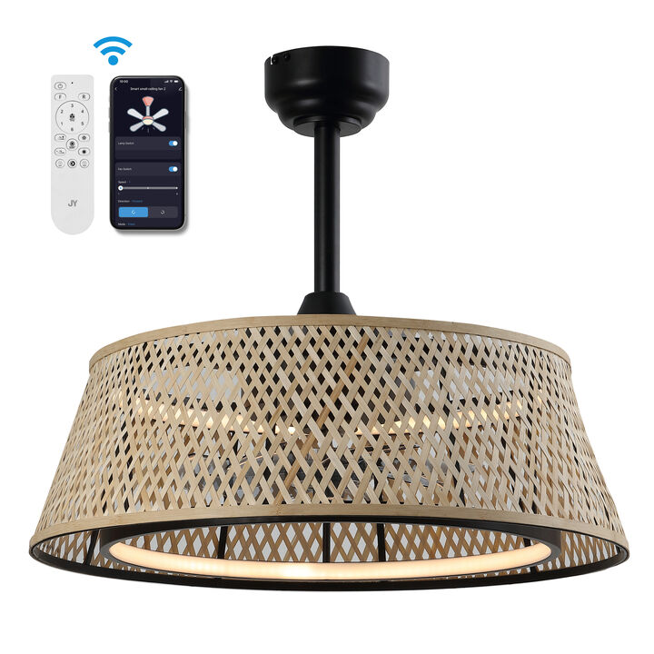 Archer 4-Light Coastal Bohemian 6-Speed MetalSeagrass Mobile-App Remote-Controlled Lantern LED Ceiling Fan