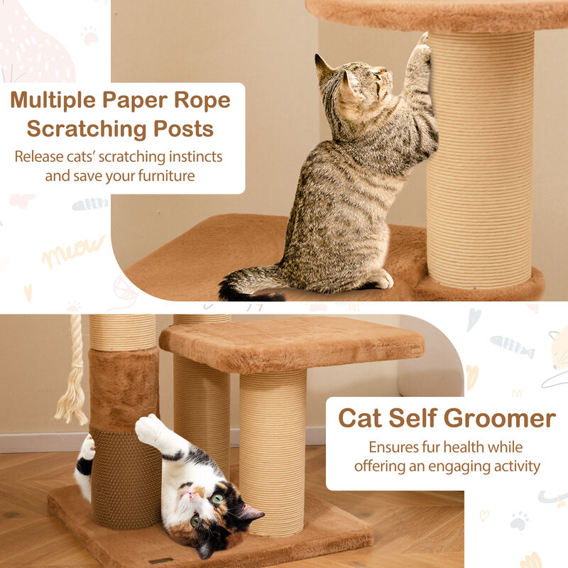 Tall Cat Tree with Self-groomer and Removable Cat Bed
