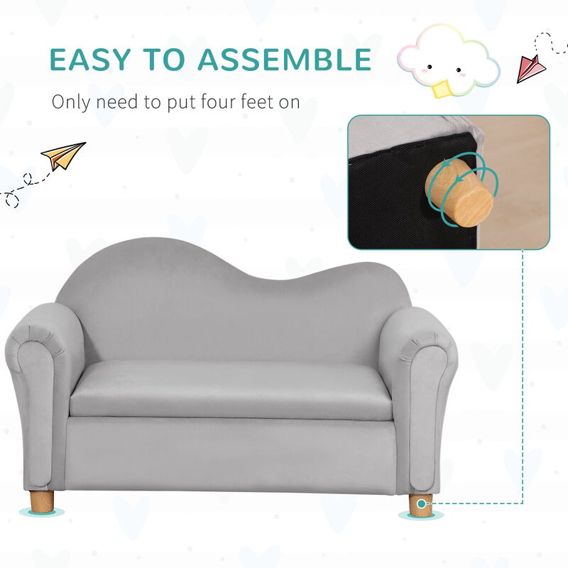 Ergonomic Foam Kids Sofa with Inner Toy Storage Chest, Velvet Kids Couch with Soft Arms, Children's Lounge Furniture