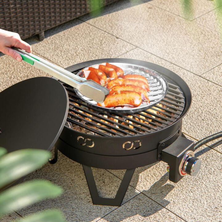 Hivvago 17 Inch Portable Gas Fire Pit with Folding Legs and Removable Grill for Camping-Black
