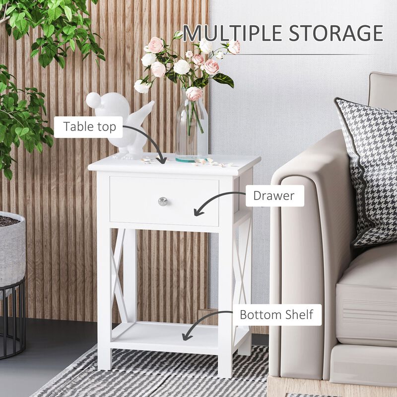Minimalist Accent Piece: Flat White Modern Table with Drawer and Shelf