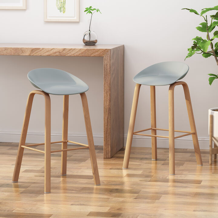 Modern Minimalist Barstools with Curved Frame and Iron Legs (Set of 2)