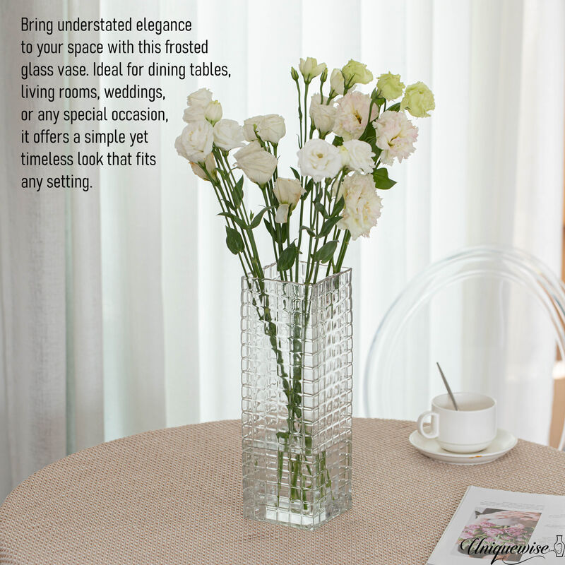 12-Inch Square Frosted Clear Glass Vase