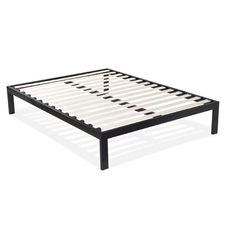 Hivvago Queen size Modern Black Metal Platform Bed Frame with Wood Slats