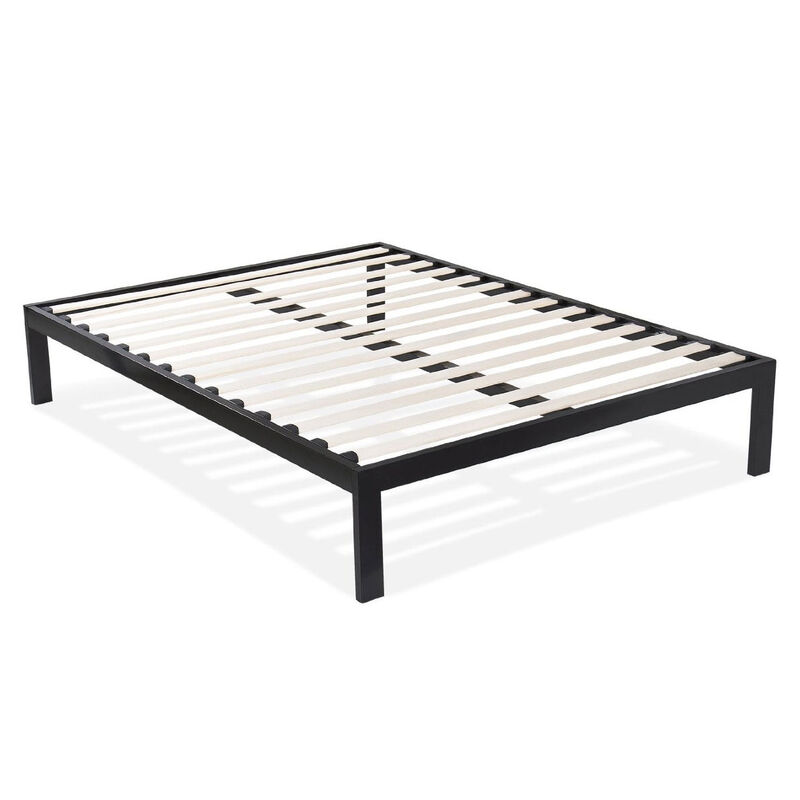 Hivvago Queen size Modern Black Metal Platform Bed Frame with Wood Slats