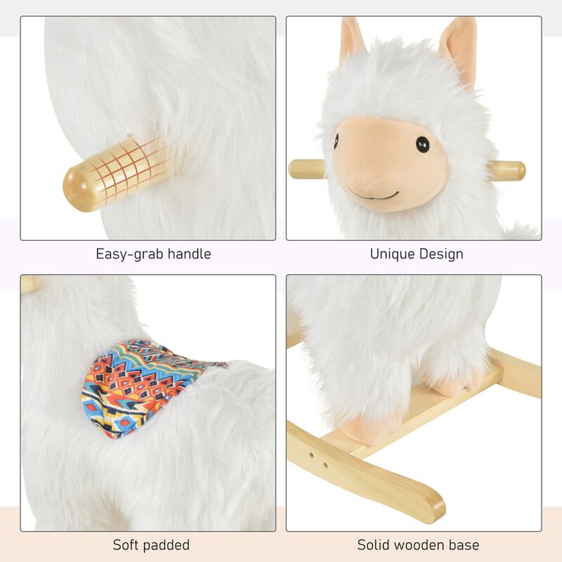 White Llama Rocker: Kids' Ride-On Toy with Handle for 18-36 Months