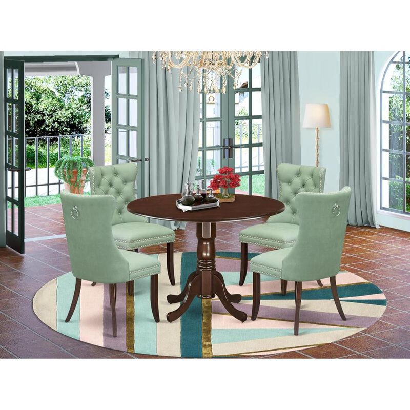 5 Piece Dining Table Set Contains a Round Kitchen Table with Dropleaf