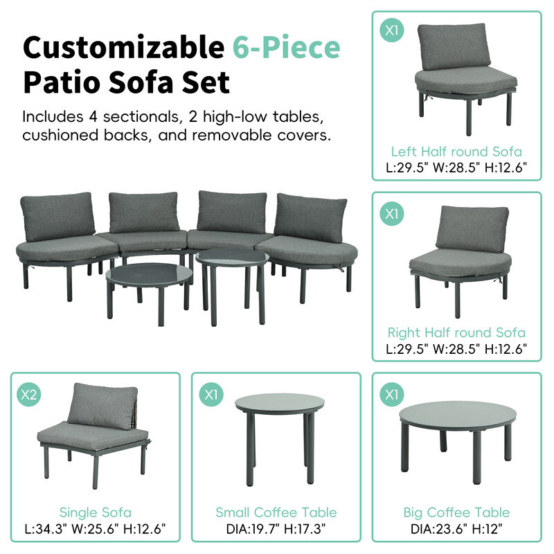 Merax Half Moon Outdoor Sectional Sofa with 2 Coffee Tables
