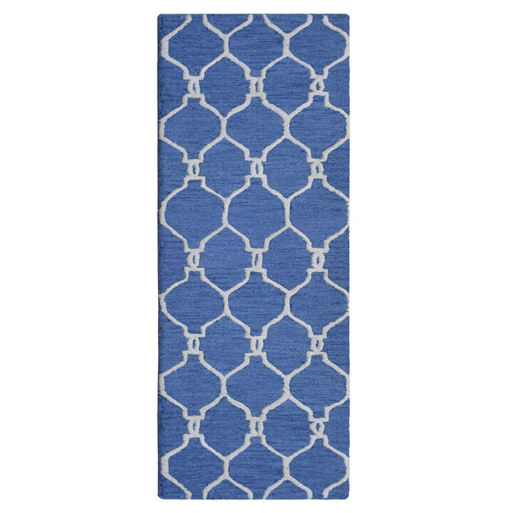 RUGSOTIC CARPETS HAND TUFTED WOOL ECO-FRIENDLY AREA RUGS  - 2'6"x8', Runner Shape, Blue & Beige, Geometric Modern Design, High Pile Handmade Anti Skid Area Rugs for Living Room, Bed Room (K01004)
