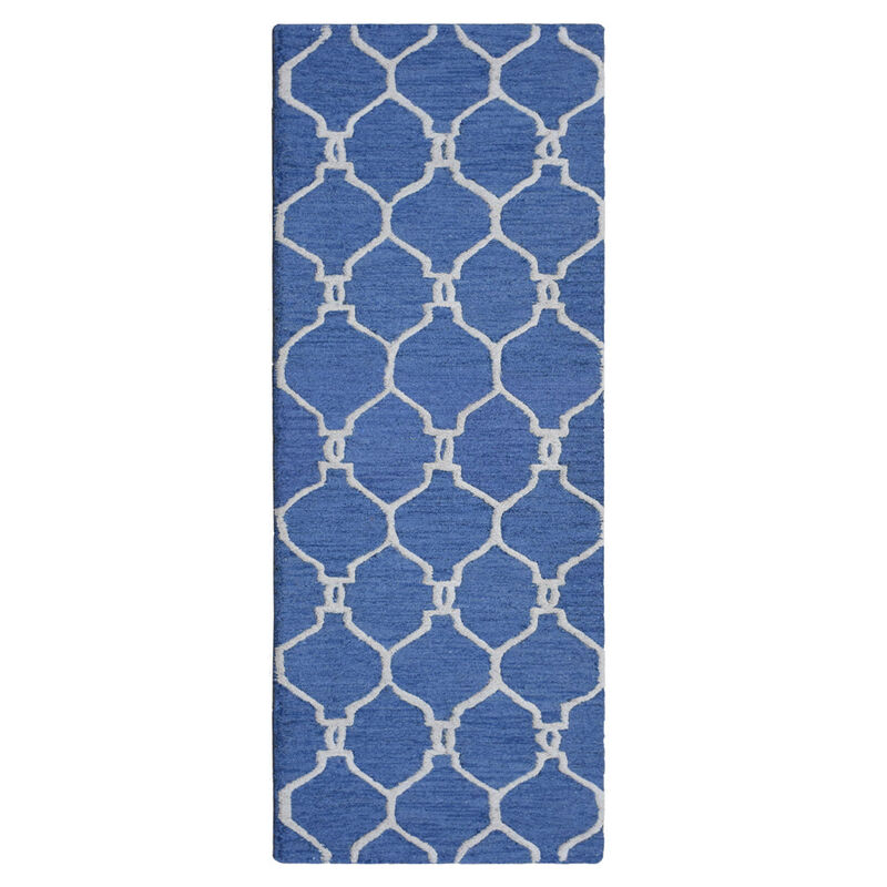 RUGSOTIC CARPETS HAND TUFTED WOOL ECO-FRIENDLY AREA RUGS  - 2'6"x8', Runner Shape, Blue & Beige, Geometric Modern Design, High Pile Handmade Anti Skid Area Rugs for Living Room, Bed Room (K01004)