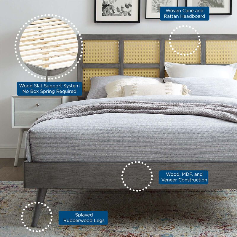 Modway - Sidney Cane and Wood Full Platform Bed with Splayed Legs