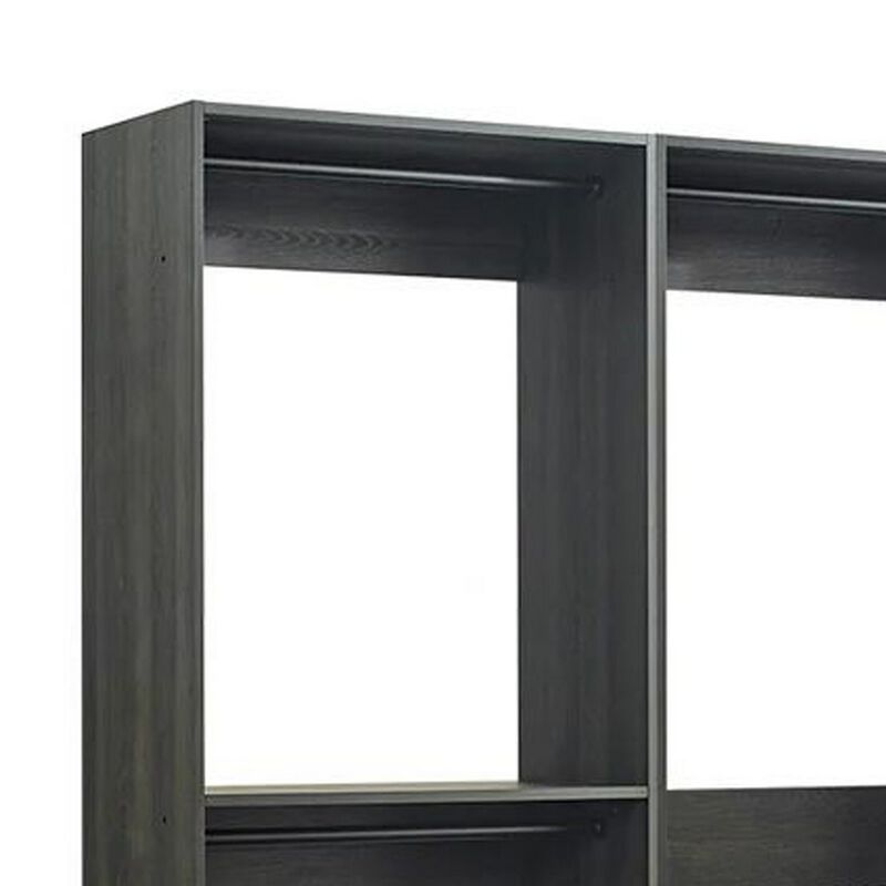 Dee Modular Closet System, 4 Clothing Racks, 2 Drawers, Dark Gray Wood - Benzara