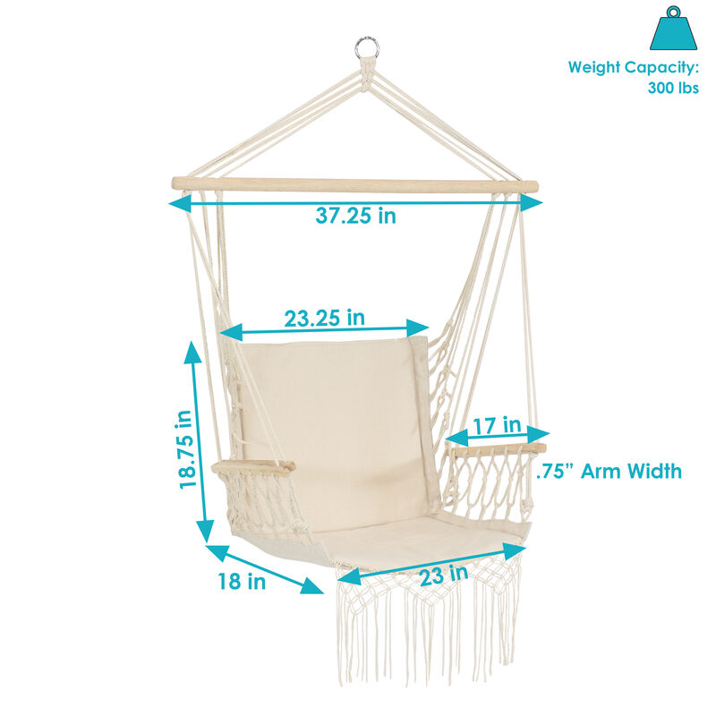 Sunnydaze Polycotton Padded Hammock Chair with Spreader Bar - Natural