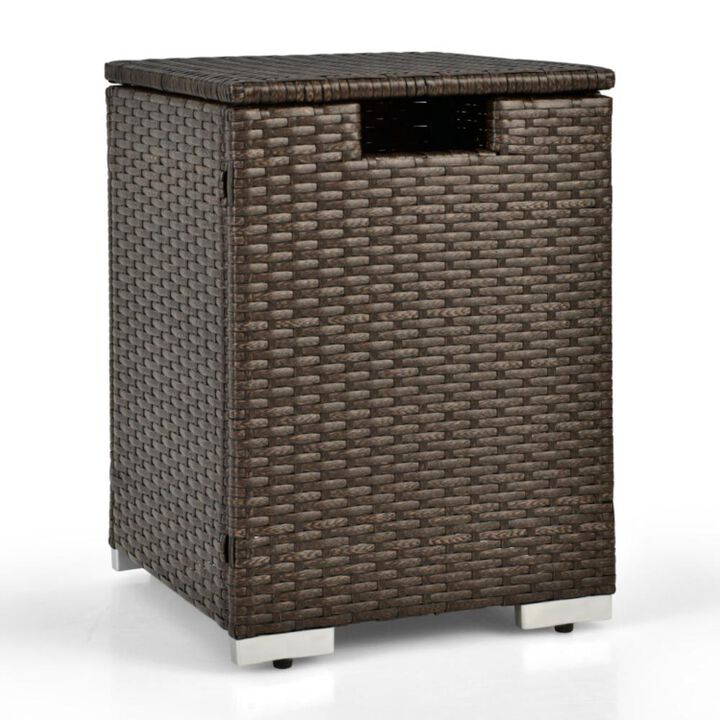 Hivvago 2-in-1 Patio Rattan Gas Propane Tank Cover for 20 lbs Propane Tanks-Brown