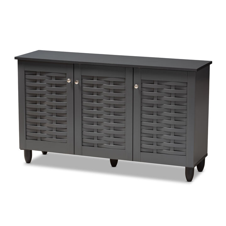 Baxton Studio Winda Modern and Contemporary Oak Brown Finished Wood 3 Door Shoe Cabinet