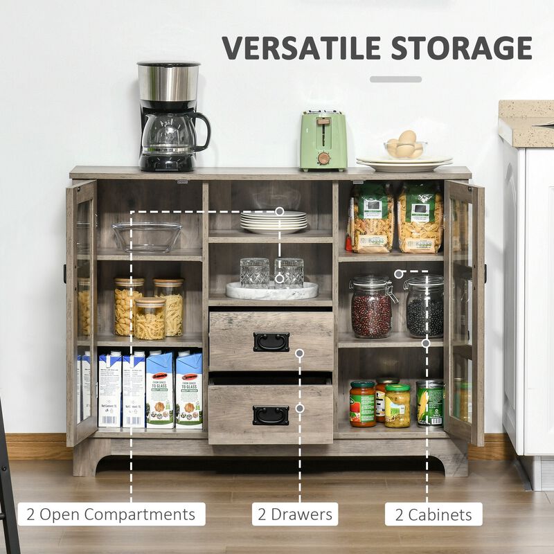 Gray Contemporary Buffet: Kitchen Sideboard with Glass Door Storage