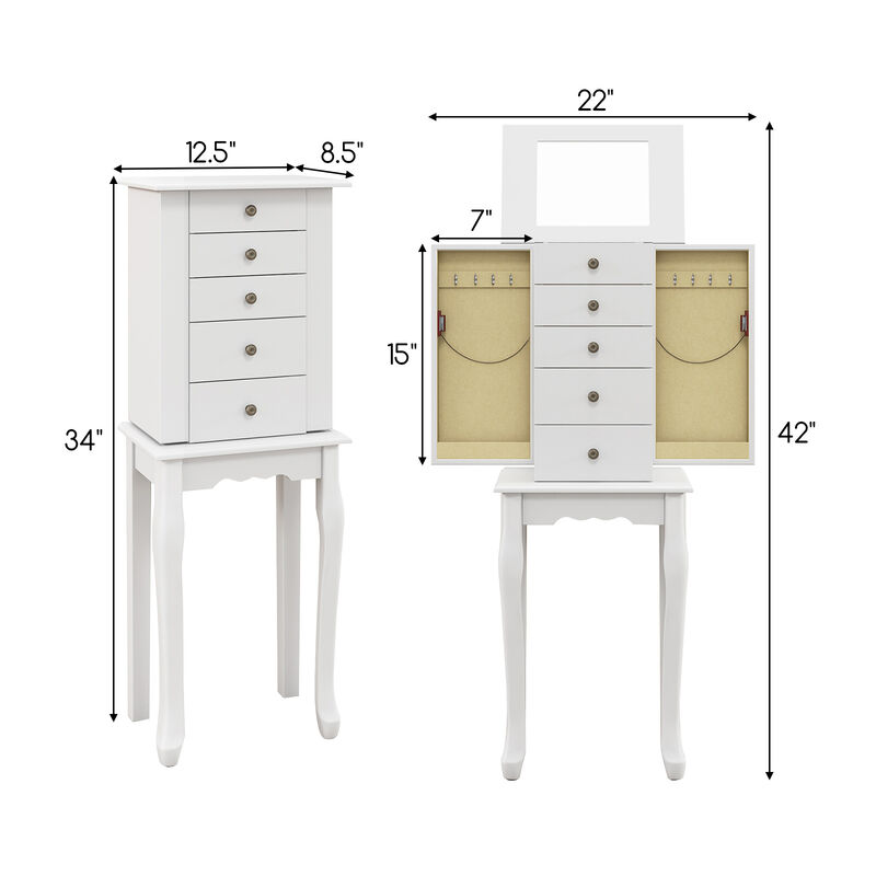 2 Colors Armoire Storage Standing Jewelry Cabinet with Mirror