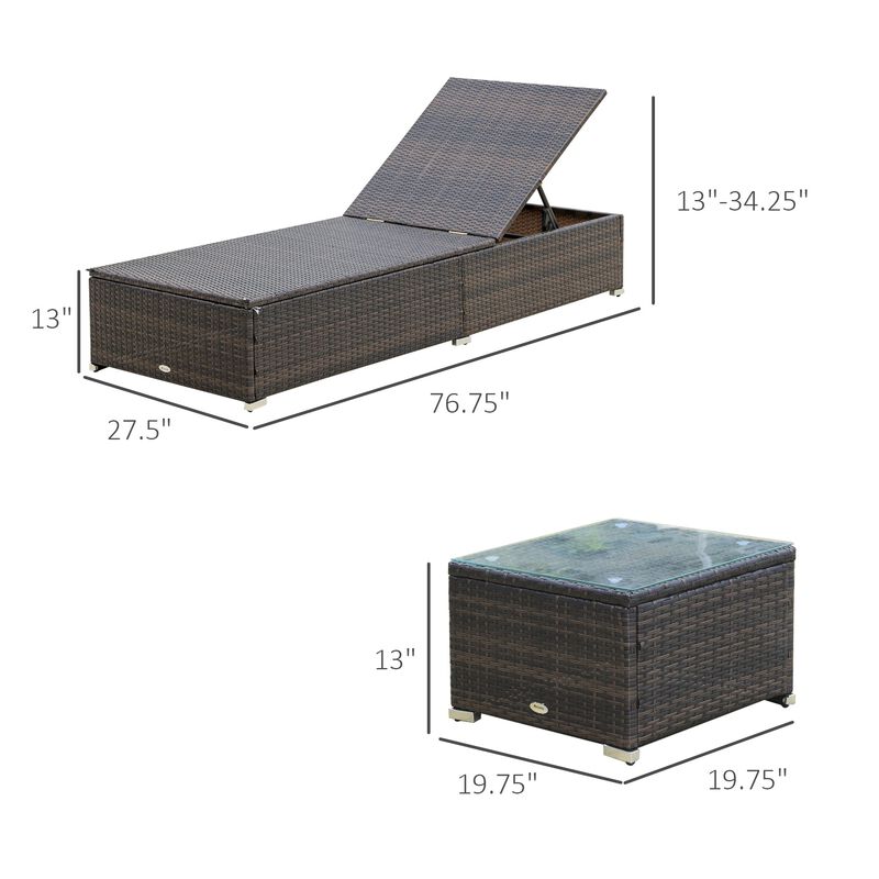Brown Poolside Comfort: 2 Adjustable Lounge Chairs with Table