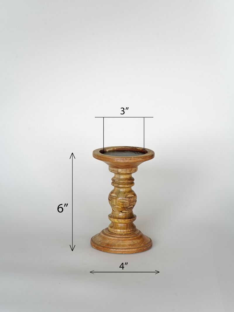 BBH Homes Traditional Medium Burnt Eco-friendly Handmade Mango Wood Set Of One 6" Pillar Candle Holder