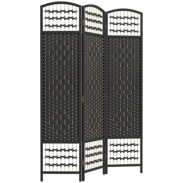 Black Space Divider: 3-Panel Folding Wave Room Partition
