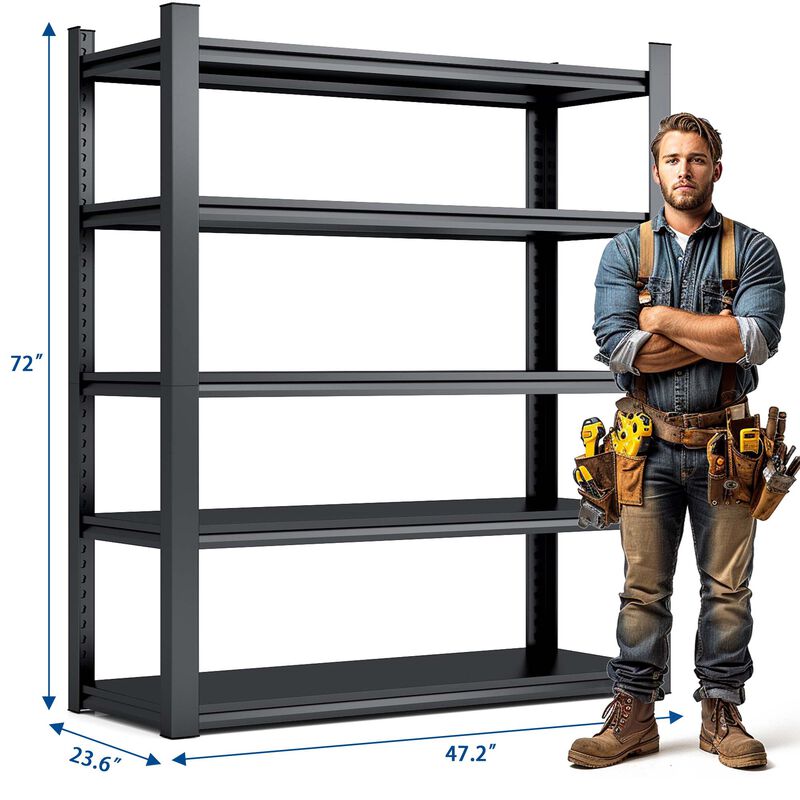 5-Tier Metal Storage Shelves Heavy-Duty Adjustable Garage Shelving Unit for Home & Workshop Organization